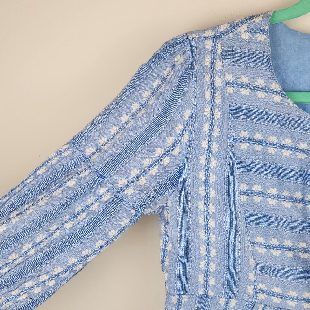 Designers Society Boho Peasant Gauzy Long Sleeve Mini Dress Blue White sz S - Picture 7 of 12